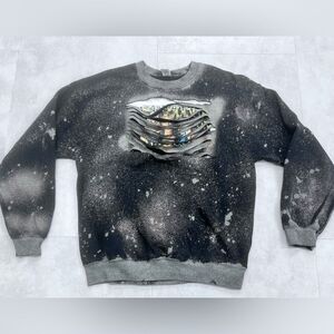 Gildan Hocus Pocus Bleach Splatter Shredded‎ Sweatshirt Sz Large Gray Vintage